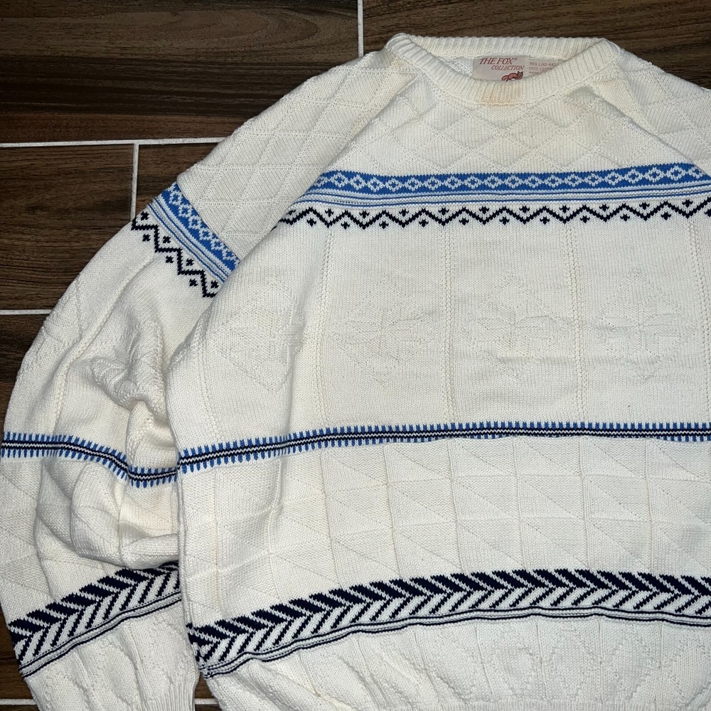 Vintage The Fox Collection Mens White Grandpa Old Money Geometric Sweater Size L - Picture 2 of 6